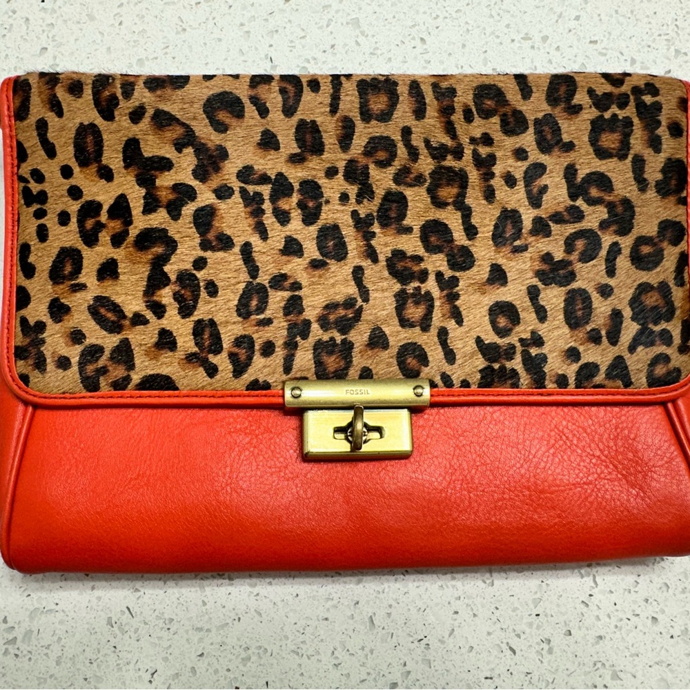 NWT Fossil Memoir Bright Orange Clutch Handbag SL4326 (SL4326820),l